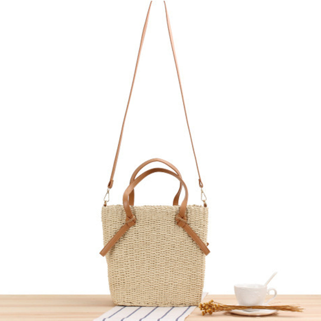 Handbag Made of Braided Natural Material with Removable Leather Handles Kalsten