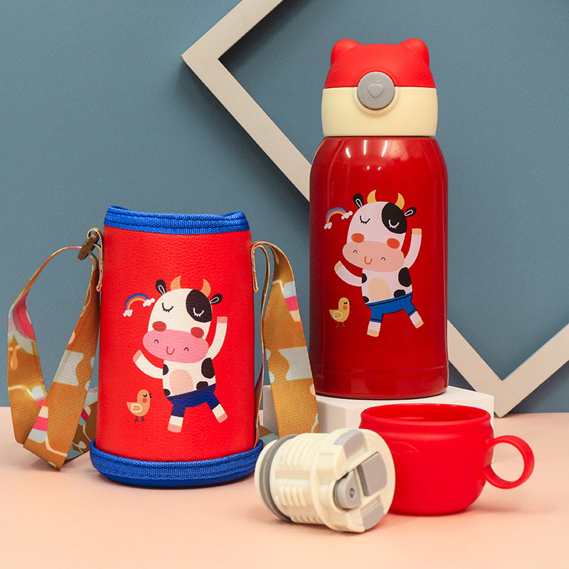Women's Insulated Water Bottle with Cute Rabbit Design and Practical Carry Strap Kalsten