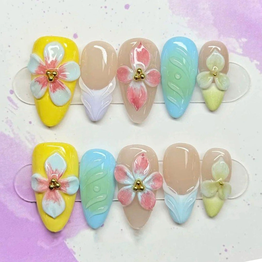 Floral Embellished Press-On Nail Set