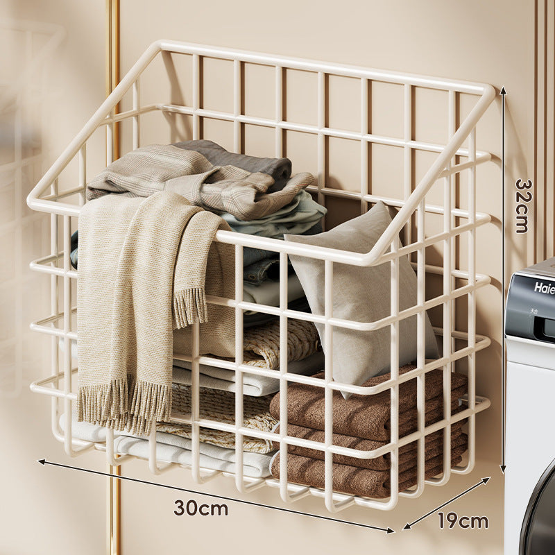 Space-Saving Wall-Mounted Grid Storage Basket for Towels and Linens