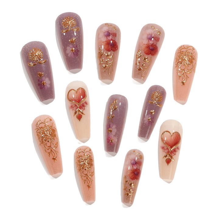 Artificial Nail Set with Romantic Floral Designs Kalsten