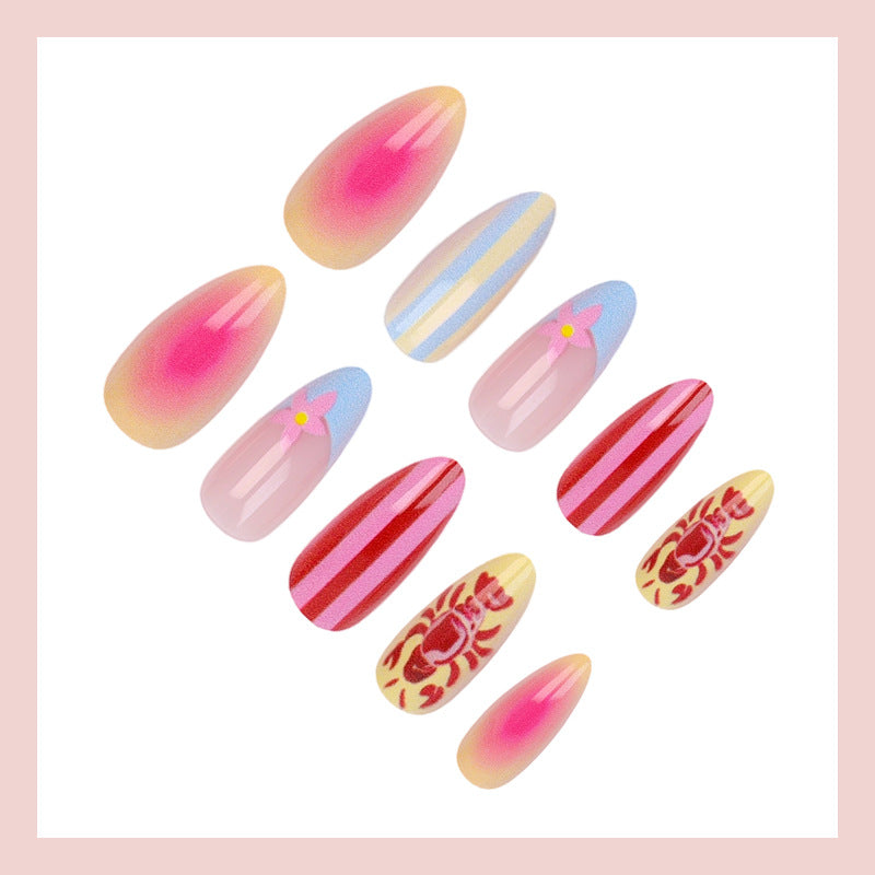 Acrylic nail set with floral pattern and creative designs Kalsten