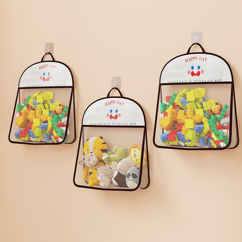 Wall-Mounted Breathable Mesh Toy Organizer with Hook
