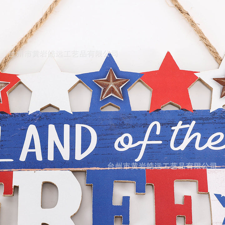 Independence Day rustic distressed wooden wall plaque with rope hanger and layered star accents Kalsten