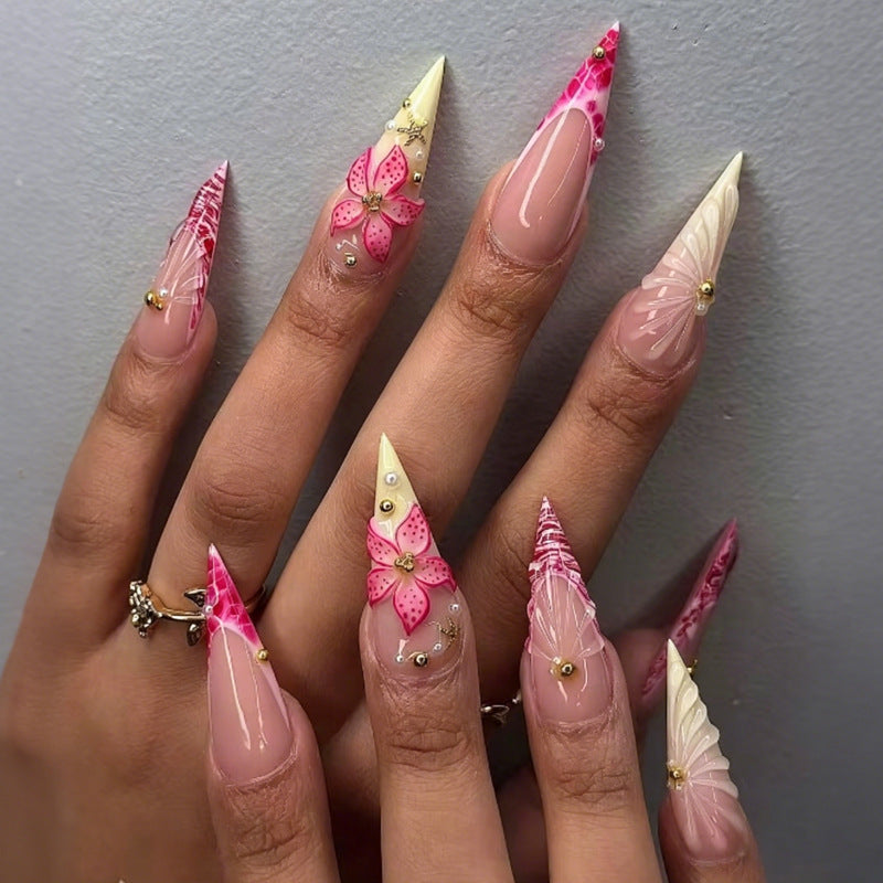Artificial nail set with creative flower and wave design Kalsten