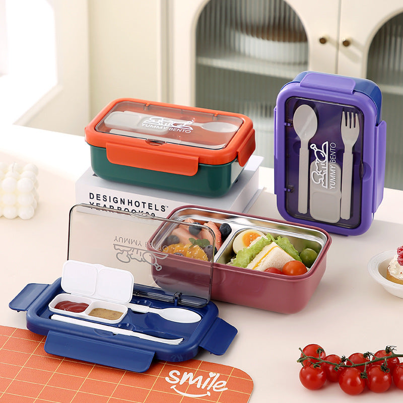 Stylish Multi-Compartment Bento Lunch Box with Integrated Cutlery