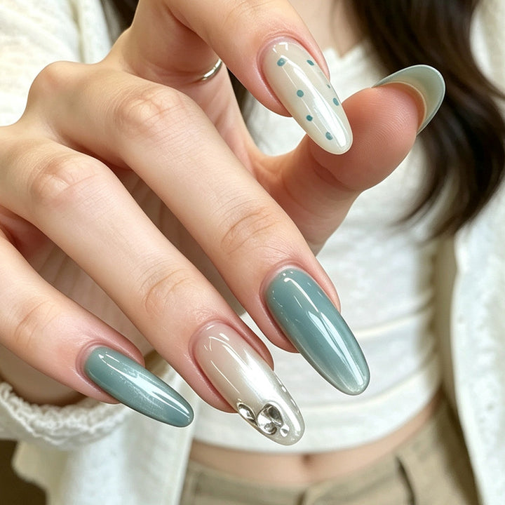 Decorative Press-On Nail Set with Star and Bow Designs Kalsten