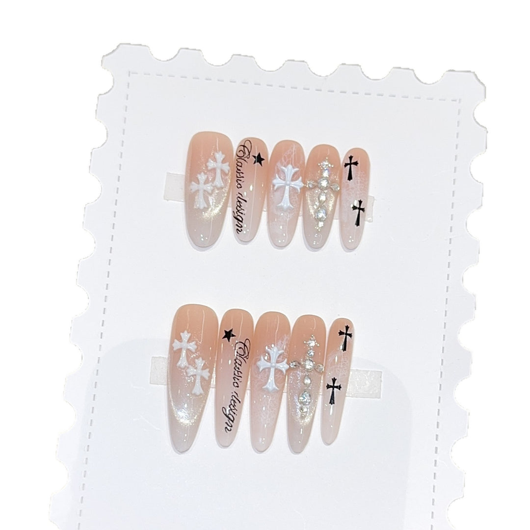 Artificial nail tips with cross and glitter motifs Kalsten