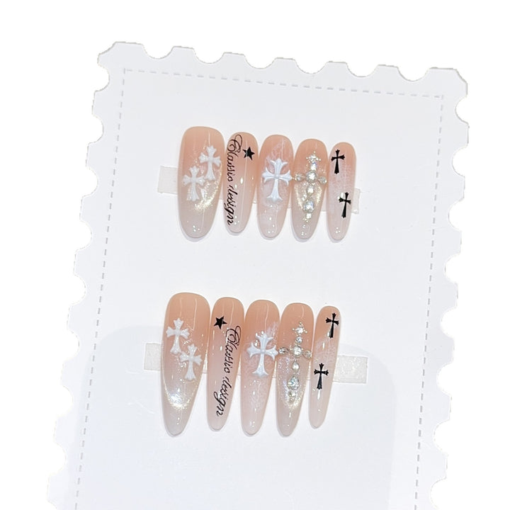 Artificial nail tips with cross and glitter motifs Kalsten