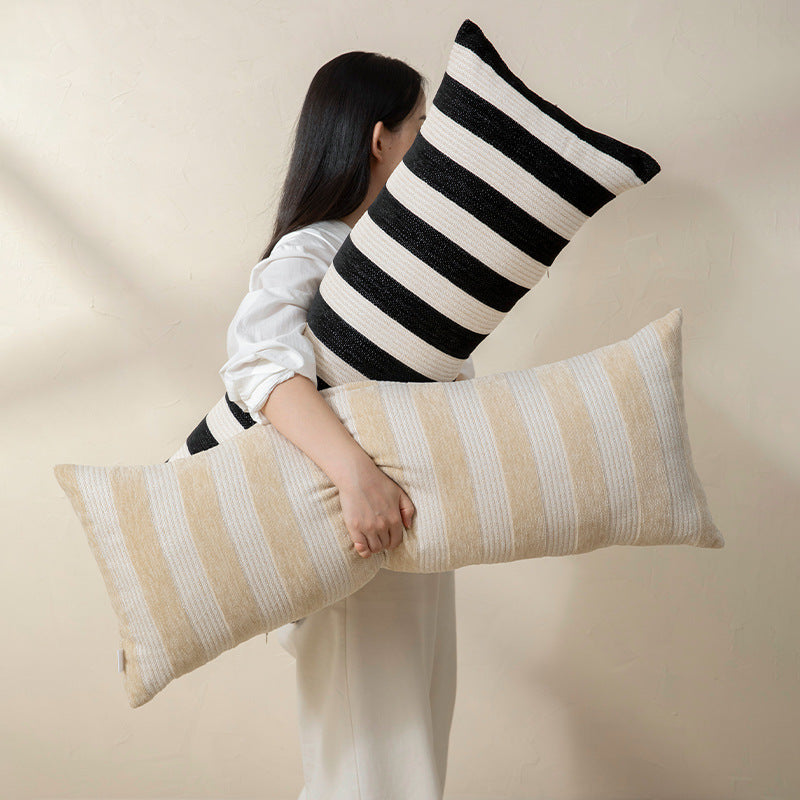 Long striped linen-cotton lumbar pillow for sofa and bed Kalsten