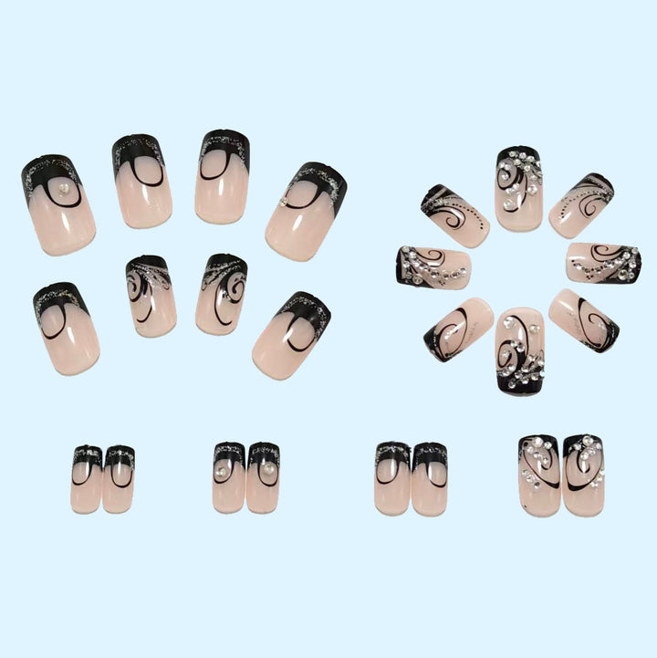 Artificial nails with elegant black and glitter pattern Kalsten