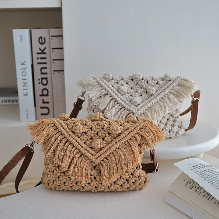 Handmade Fashion Crossbody Bag with Fringes and Decorative Accents Kalsten