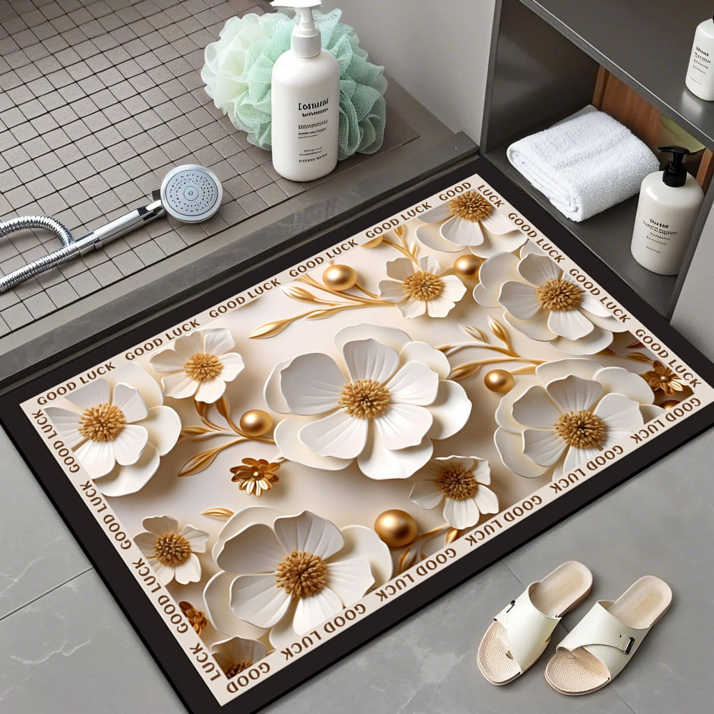 Floral Patterned Memory Foam Bath Mat Kalsten