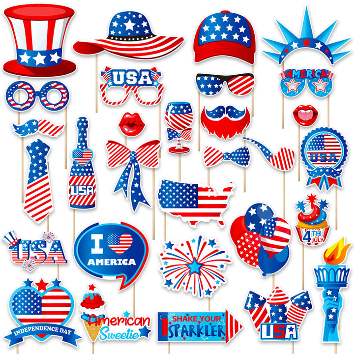 Unisex nan Photo booth props set with wooden sticks and self-adhesive pads Kalsten