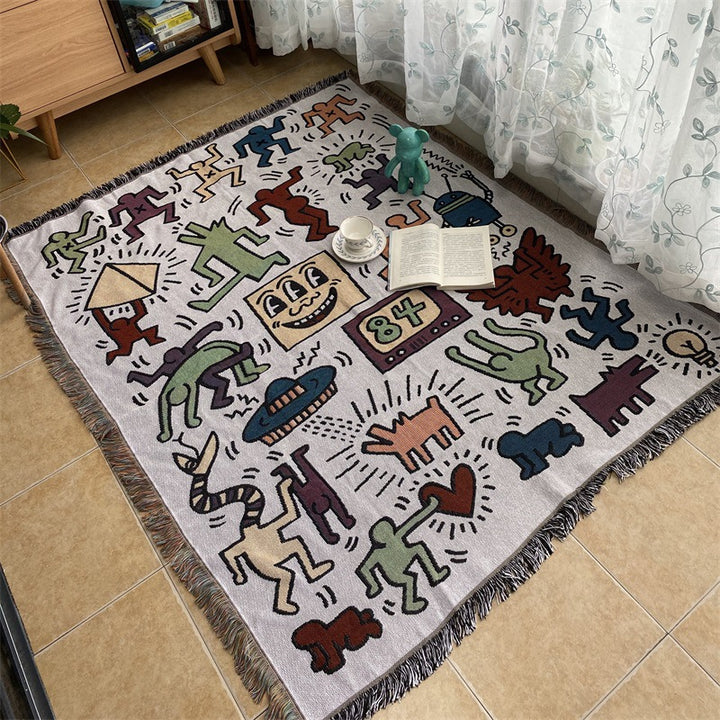 Artistic Fringed Tapestry Blanket