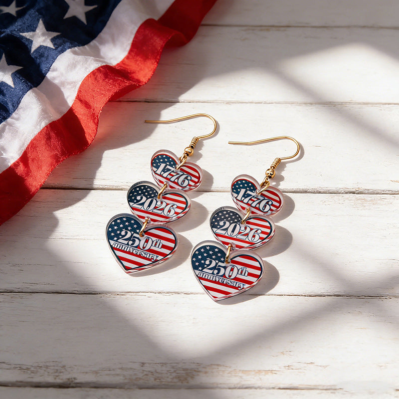 Women's nan patriotic bow dangle acrylic earrings with gold plated hooks and lightweight charm Kalsten
