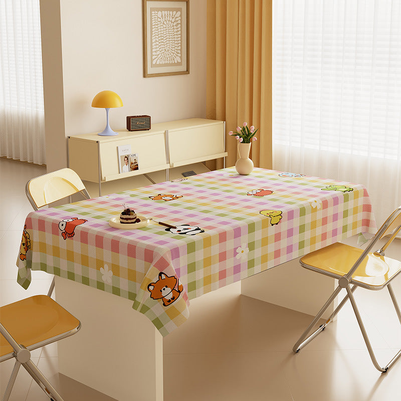 Waterproof Wipeable Gingham Rectangular Tablecloth with Playful Fruit Motifs