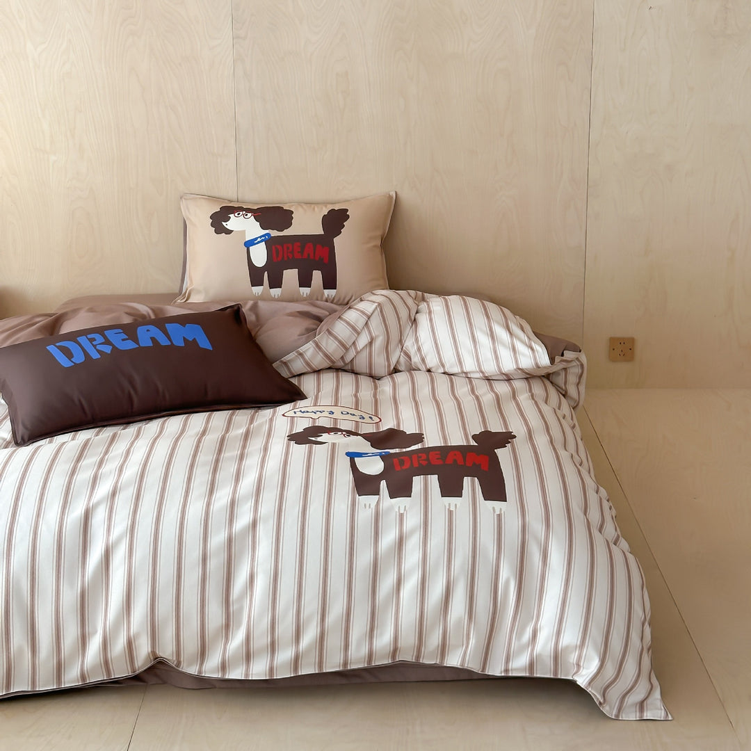 Bedding set made of cotton satin with embroidered bow motif and fine decorative piping