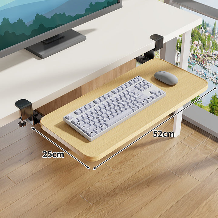 Clamp-Mounted Sliding Ergonomic Woodgrain Keyboard & Mouse Platform
