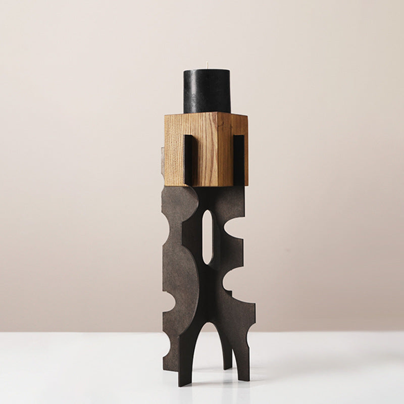 Abstract Metal and Wood Decorative Sculpture