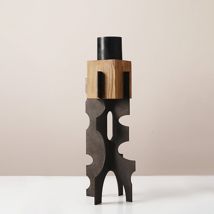 Abstract Metal and Wood Decorative Sculpture