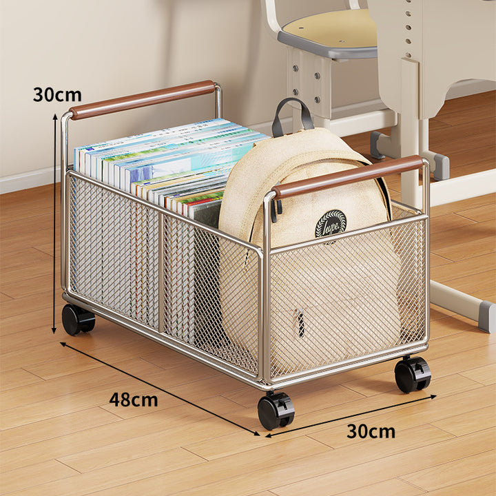 Metal Mesh Floor Storage Crate with Wooden Carry Handles