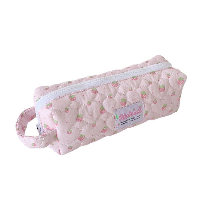 Quilted Strawberry Print Pencil Case