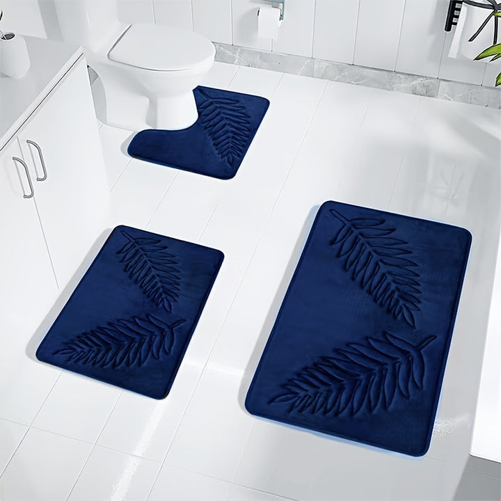 Textured Leaf Print Bathroom Rug Set Kalsten