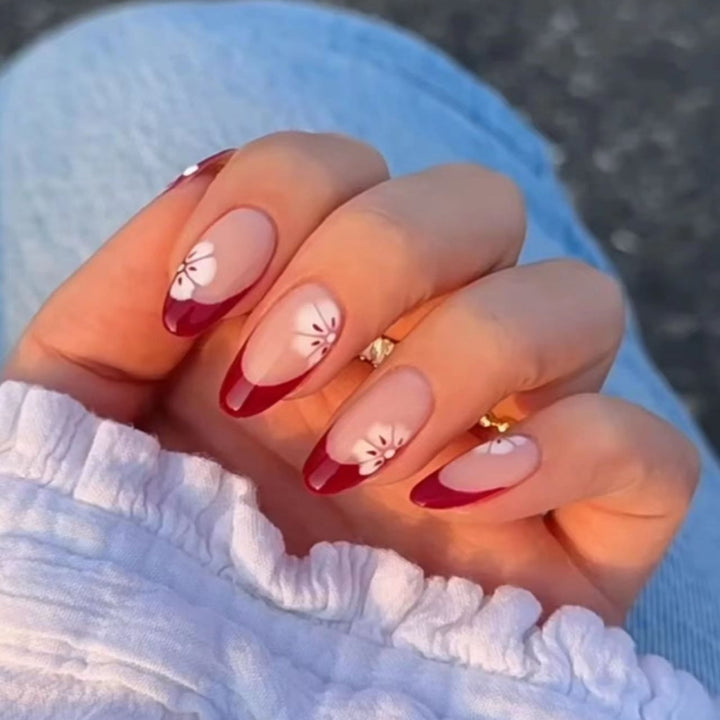 Artistic Floral French Tip Nail Art