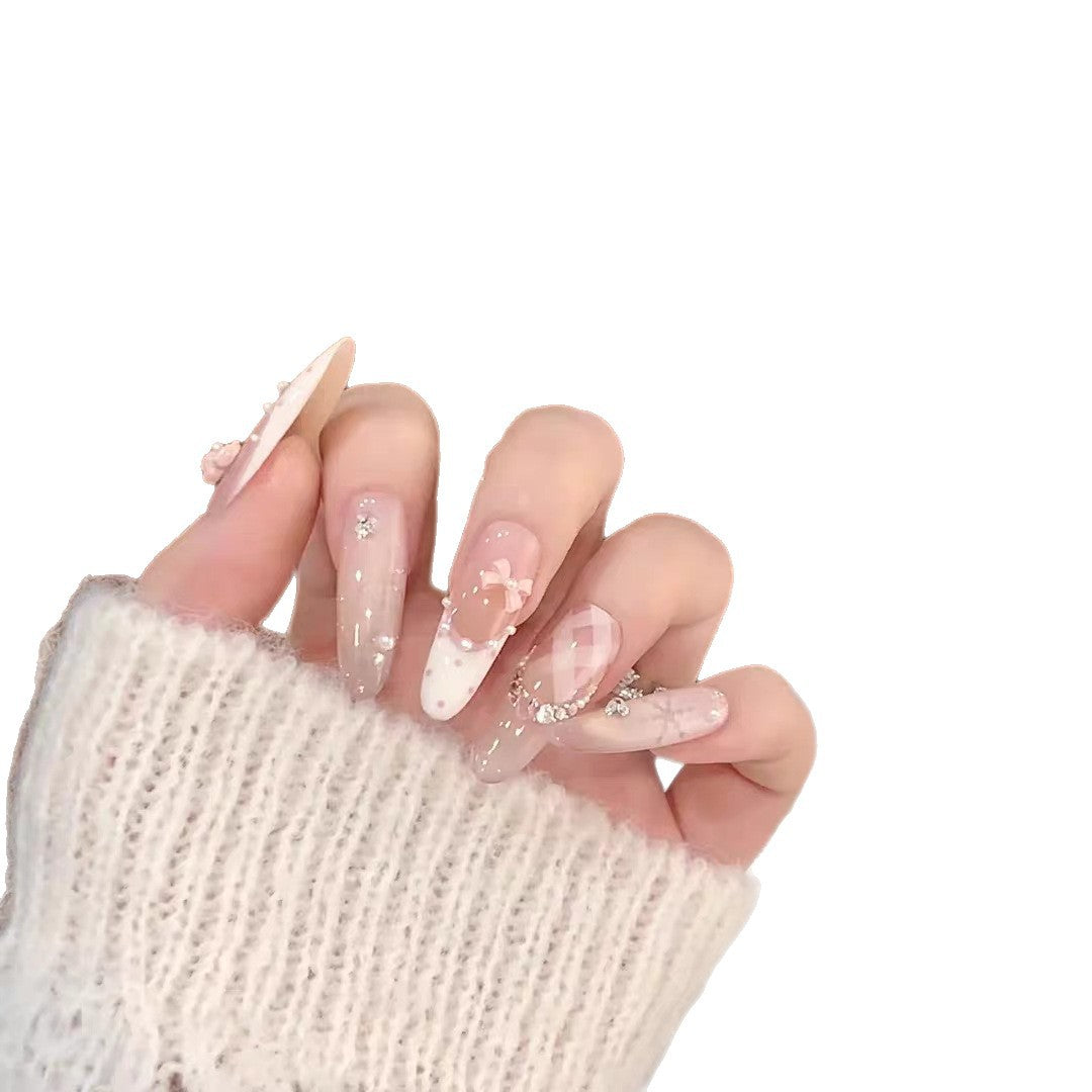 Artistic Long Stiletto Press-On Nail Set with Decorative Floral Accents Kalsten