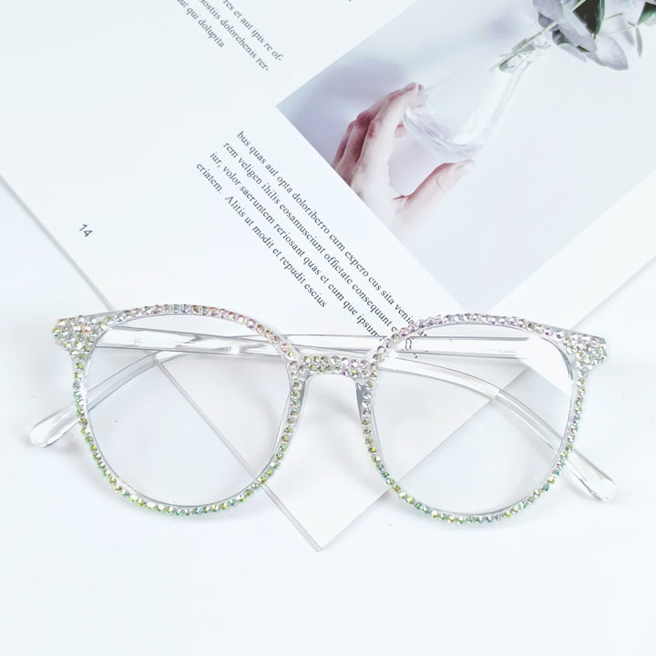 Women Stylish Cat Eye Glasses with Sparkling Rhinestone Trim Kalsten