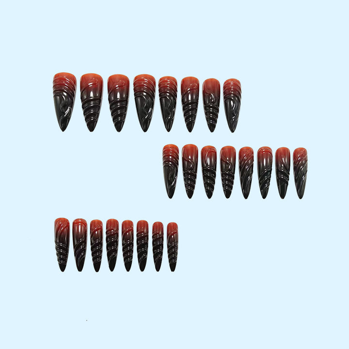 Acrylic Nail Set with Elegant Tips and Black-Red Gradient Color Kalsten