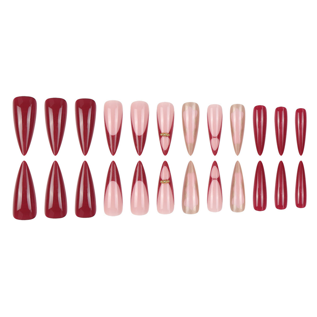 Gradient Stiletto Press-On Nails with Gold Accents Kalsten