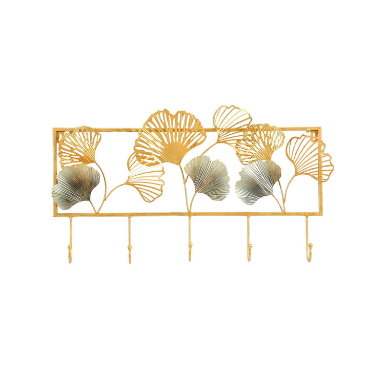 Decorative Metal Wall Hook Rack with Ginkgo Leaf Design Kalsten