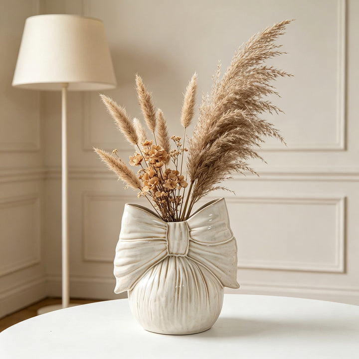 Decorative Ceramic Arch Table Vase with Sculpted Ribbon Detail