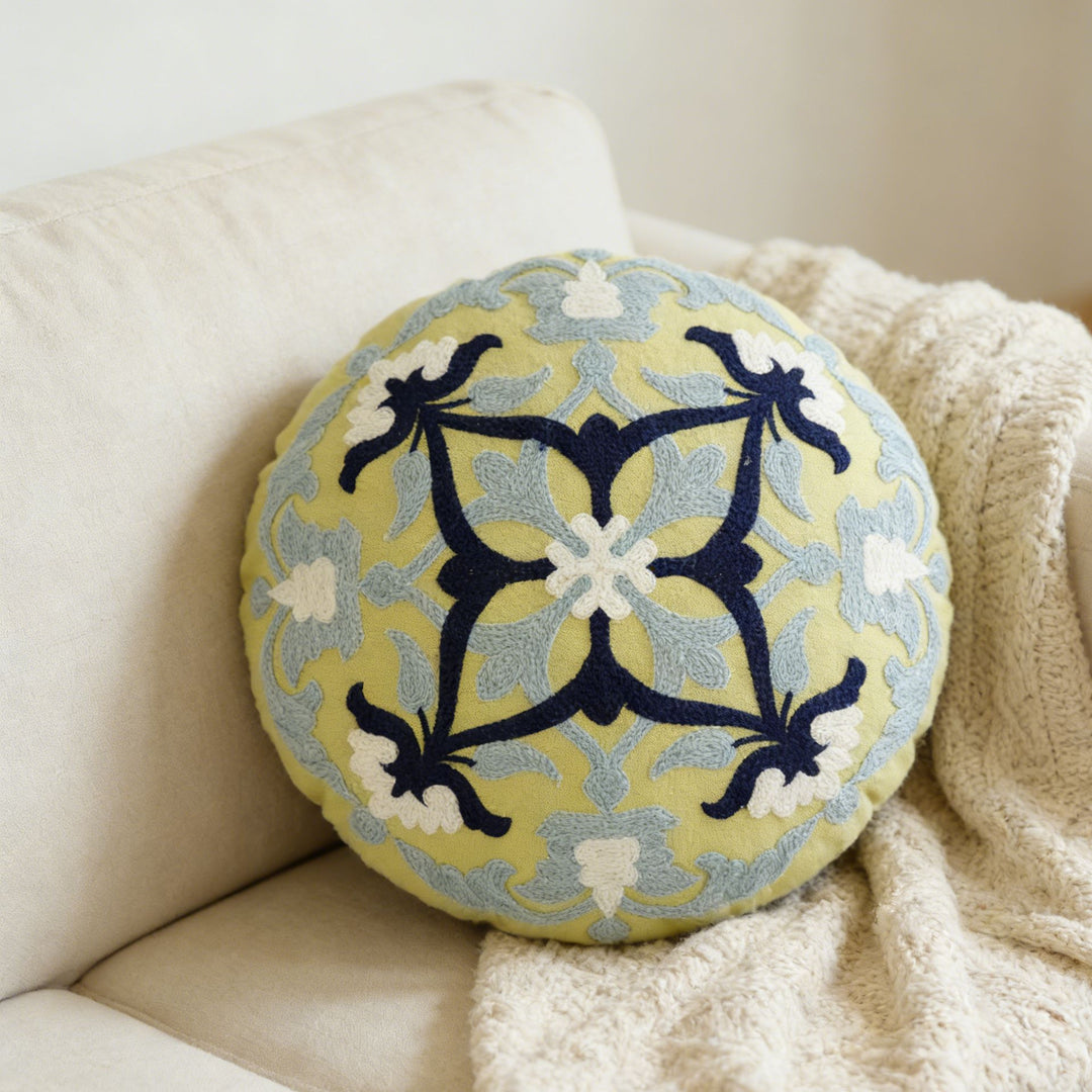 Embroidered Round Decorative Cushion