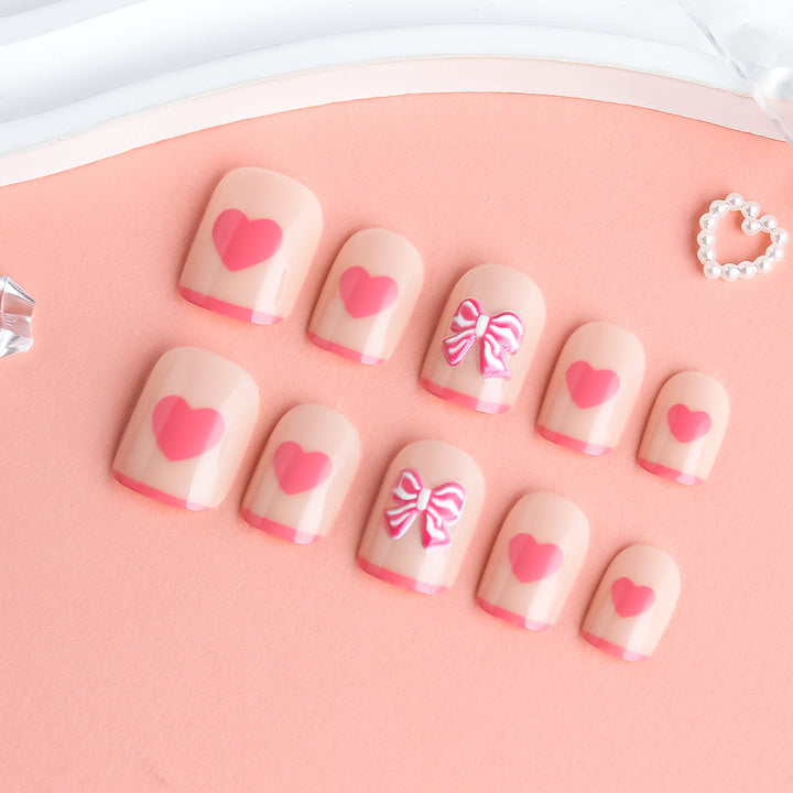 Heart and Bow-Embellished Press-On Nail Art Kalsten
