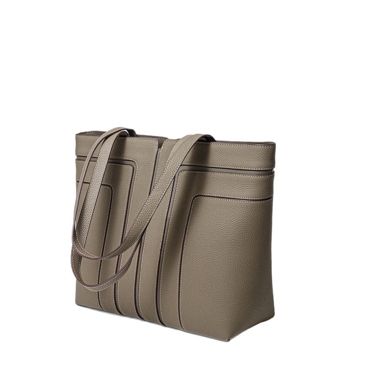Structured Vertical-Panel Pebbled Tote Bag