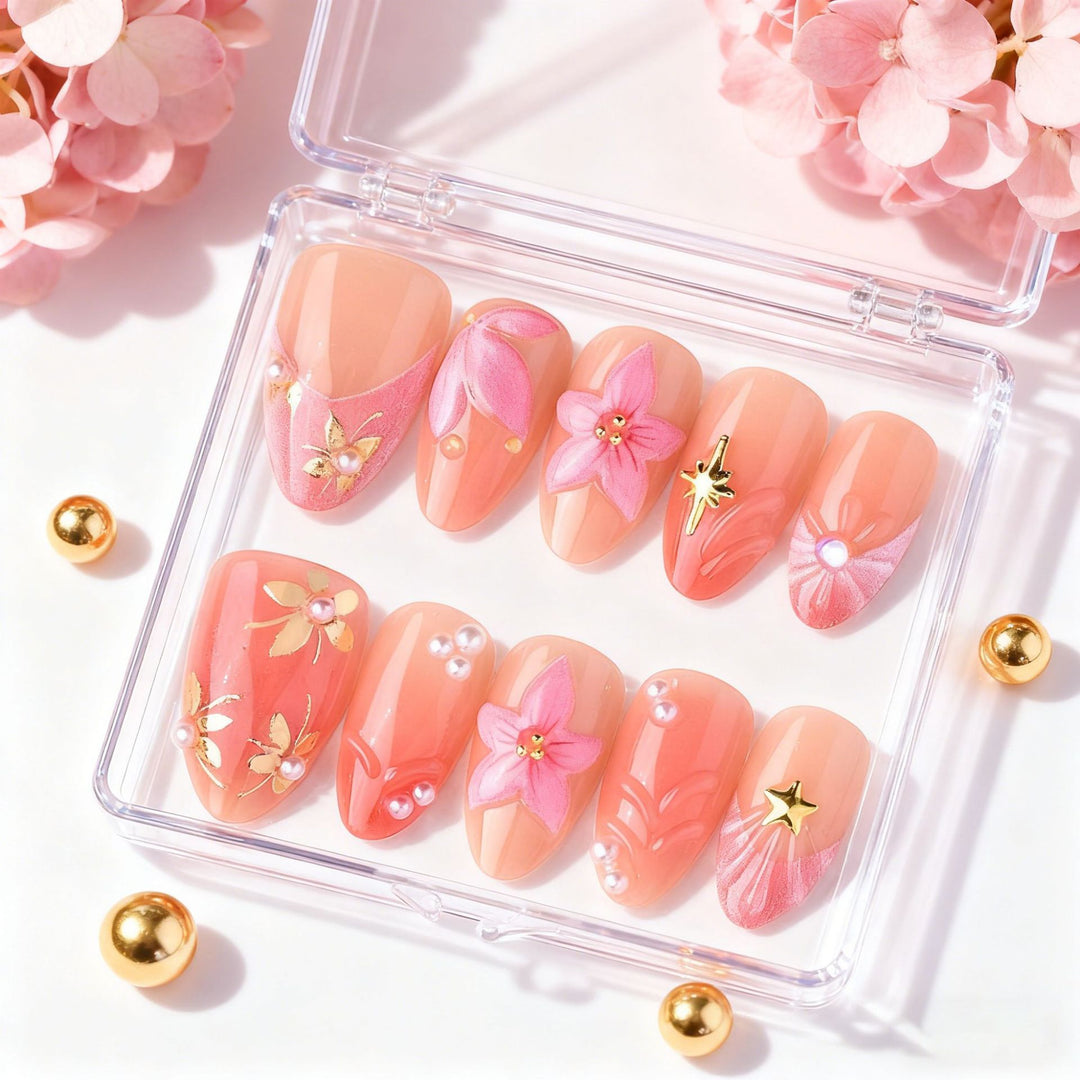 Floral Embellished Press-On Nail Art Kalsten
