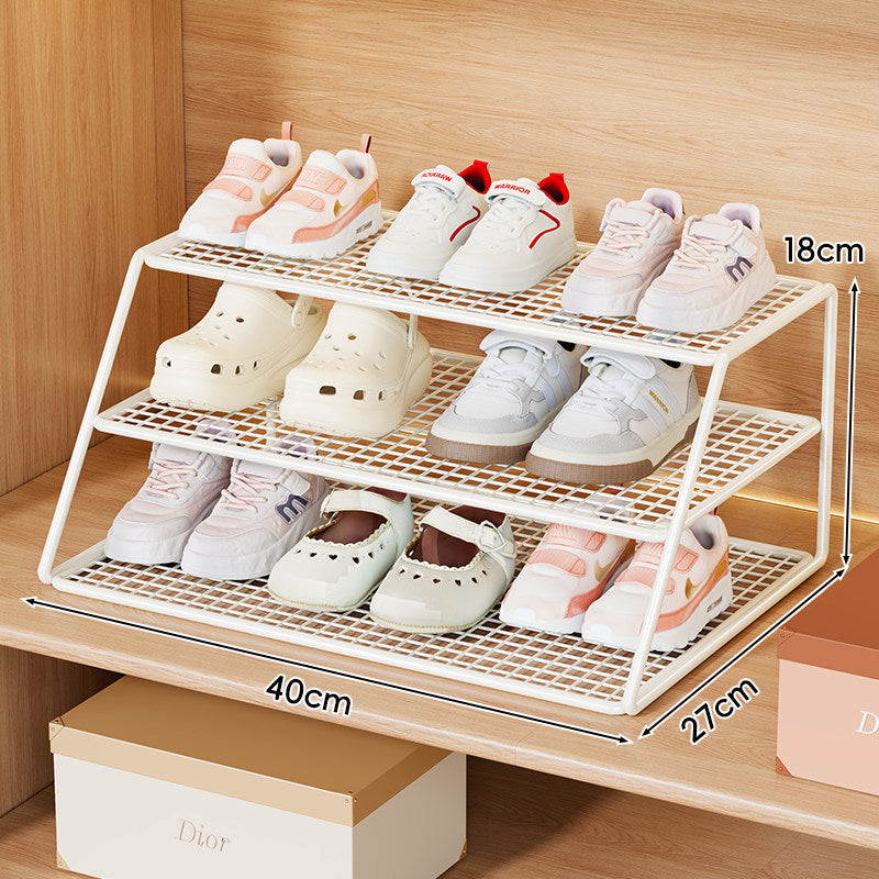 Multi-Tier Compact Metal Mesh Shoe Display Rack for Entryway and Closet
