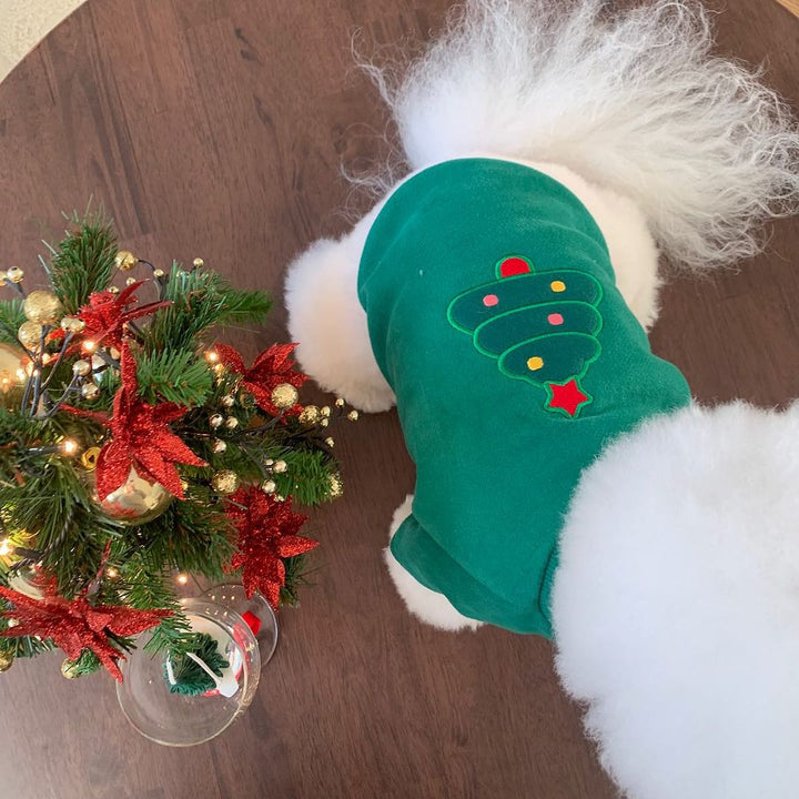 Small Dog Plush-Lined Holiday Embroidered Christmas Tree Sweatshirt