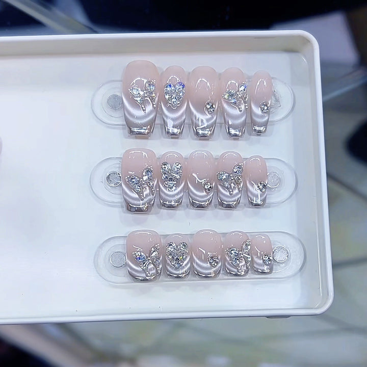 Designer Press-On Nail Art Set with Rhinestone Accents Kalsten