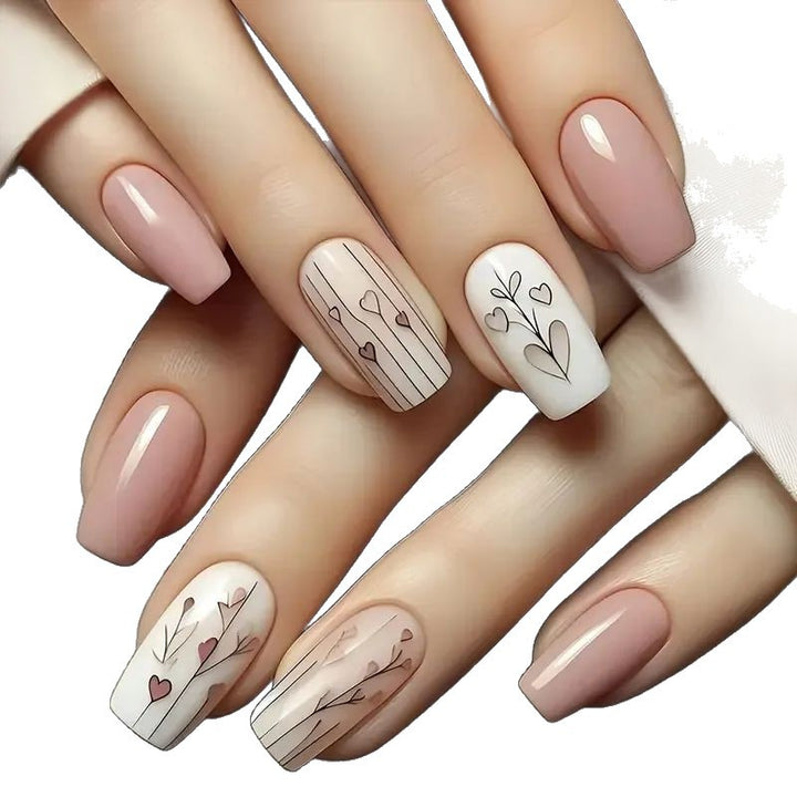 Elegant Heart-Themed Acrylic Nail Art Kalsten