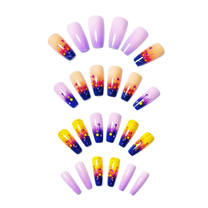 Artificial nails with vibrant gradient and splash pattern Kalsten