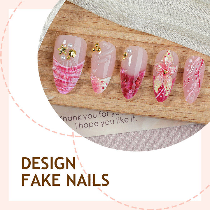 Creative nail art set with romantic flower pattern and sparkling accents Kalsten