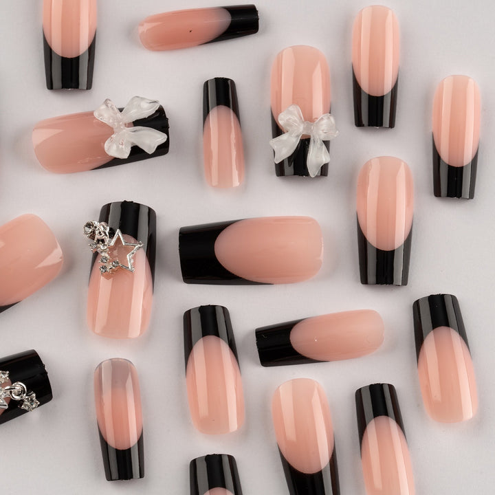 Glamorous artificial nail set with 3D bows and glitter decorations Kalsten