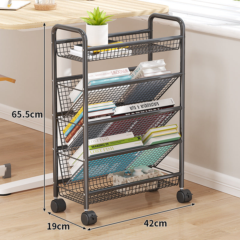 Rolling Metal Book Storage Rack Kalsten
