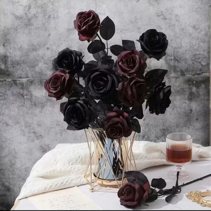 Elegant Decorative Faux Black Rose Bouquet