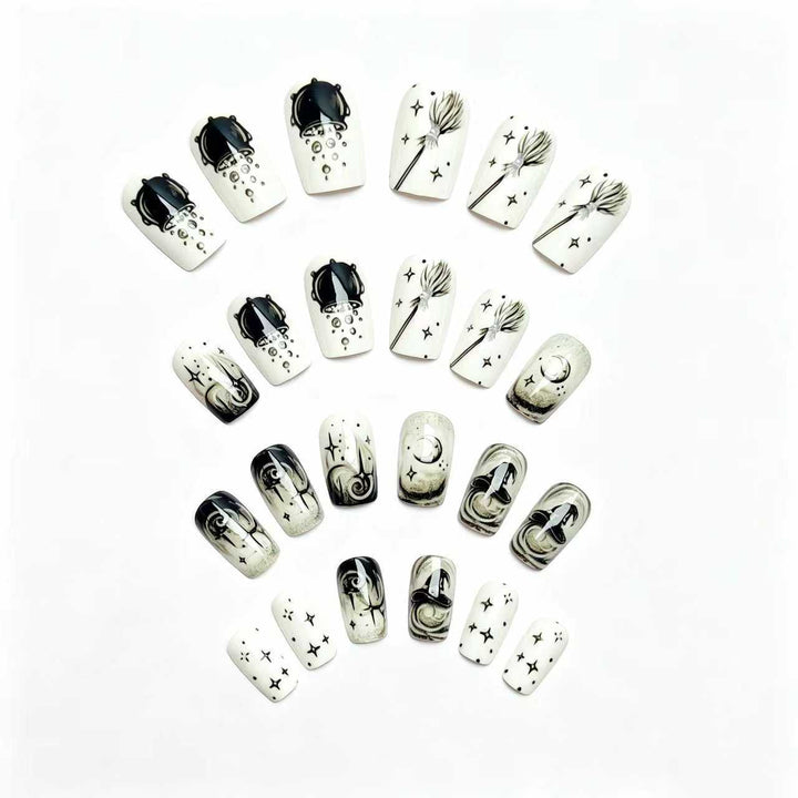 Creative acrylic nails with witch motifs Kalsten
