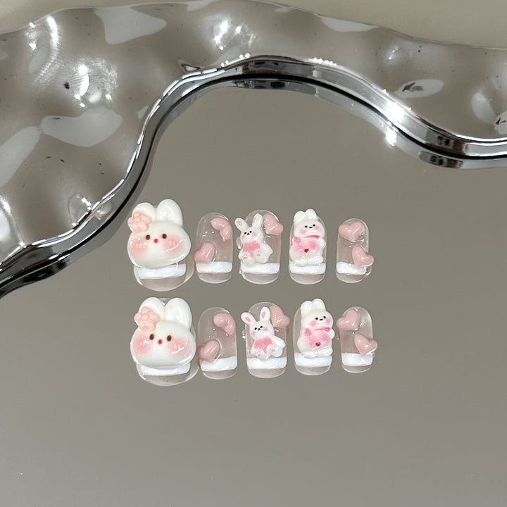 Whimsical Bunny-Themed Press-On Nail Art Set